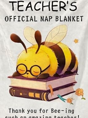 Charter Club Yellow & Black Bee Teacher Nap Blanket with Books Illustration